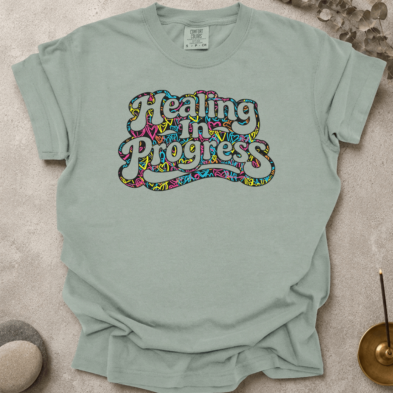 Neon Hearts Healing in Progress t-shirt