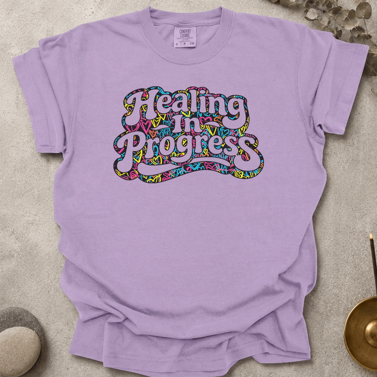 Neon Hearts Healing in Progress t-shirt