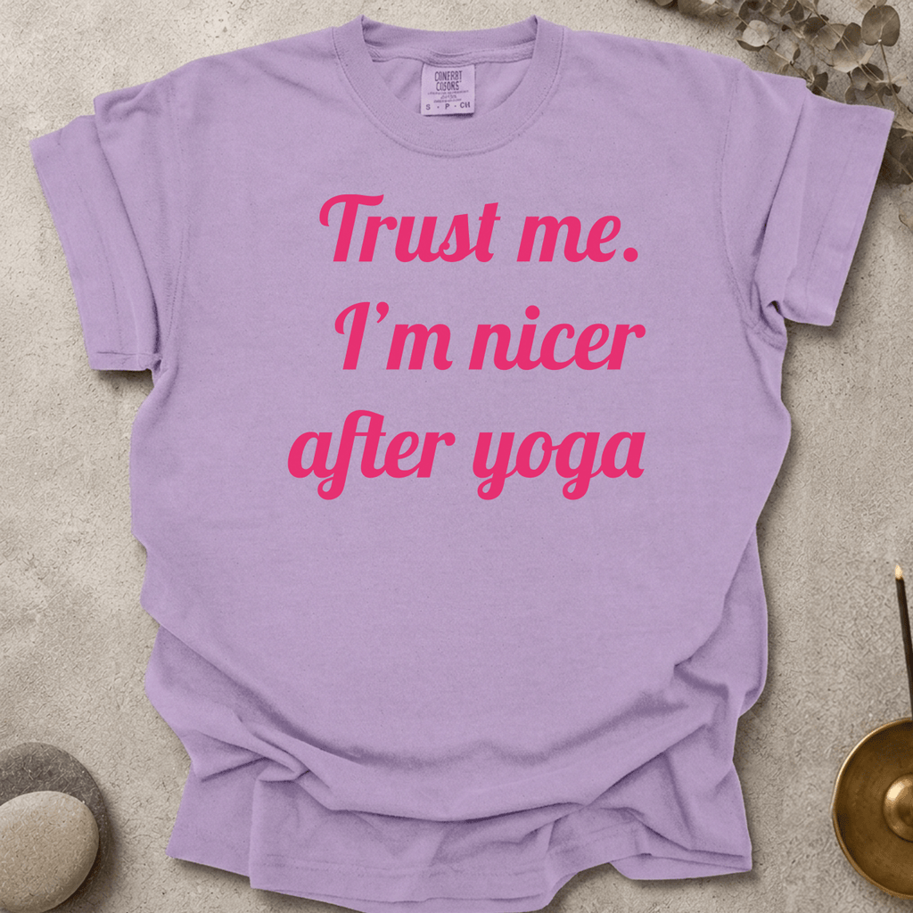 I'm Nicer After Yoga text t-shirt