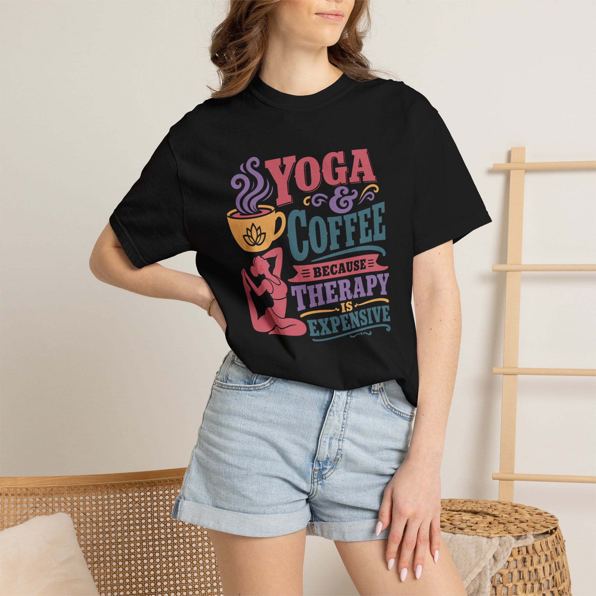 Yoga & Coffee Because Therapy Is Expensive t-shirt