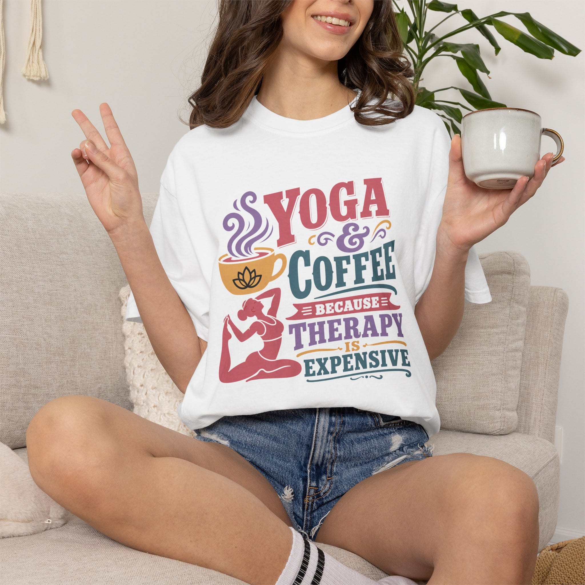 Yoga & Coffee Because Therapy Is Expensive t-shirt